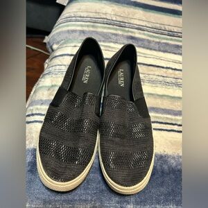 Ralph Lauren Black Knit Slip-On Flats with Cream Soles